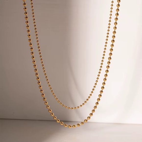 18K Gold Plated Double Layer Beaded Necklace - Picture 3 of 5